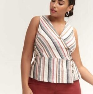 Ricki's Pink and Gray Striped Wrap Blouse, Size XL